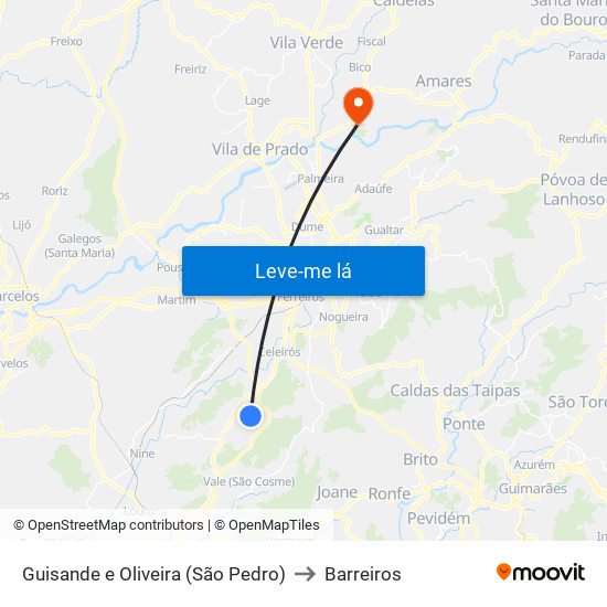 Guisande e Oliveira (São Pedro) to Barreiros map
