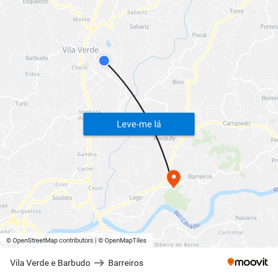Vila Verde e Barbudo to Barreiros map
