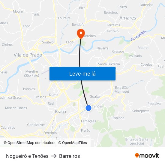 Nogueiró e Tenões to Barreiros map