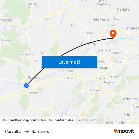 Carvalhal to Barreiros map