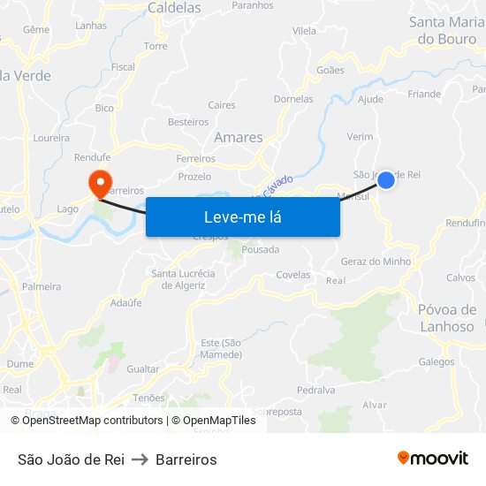São João de Rei to Barreiros map