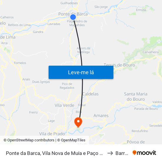 Ponte da Barca, Vila Nova de Muía e Paço Vedro de Magalhães to Barreiros map