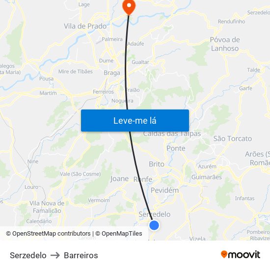 Serzedelo to Barreiros map