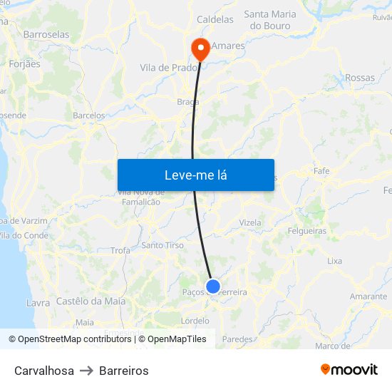 Carvalhosa to Barreiros map