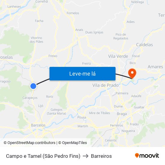 Campo e Tamel (São Pedro Fins) to Barreiros map
