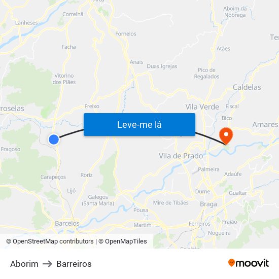 Aborim to Barreiros map