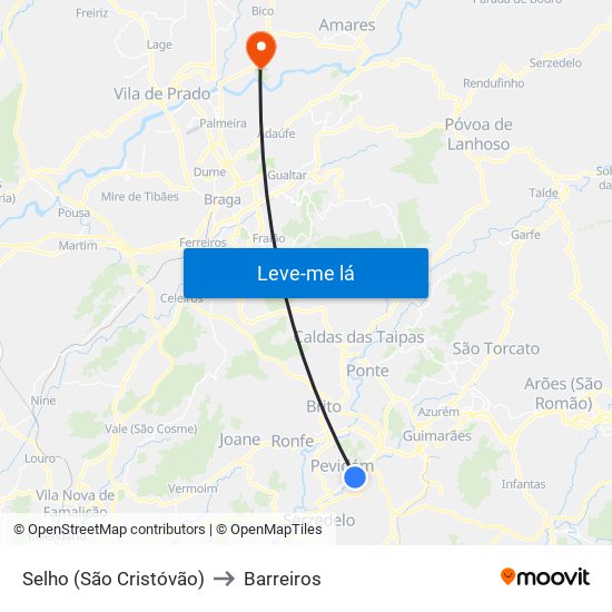 Selho (São Cristóvão) to Barreiros map