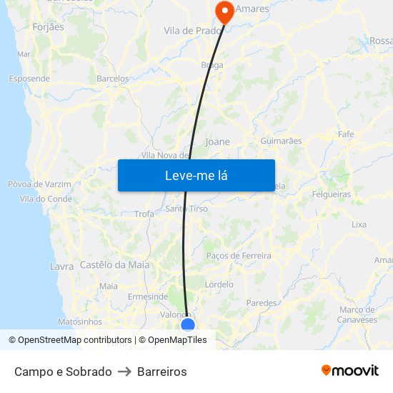Campo e Sobrado to Barreiros map