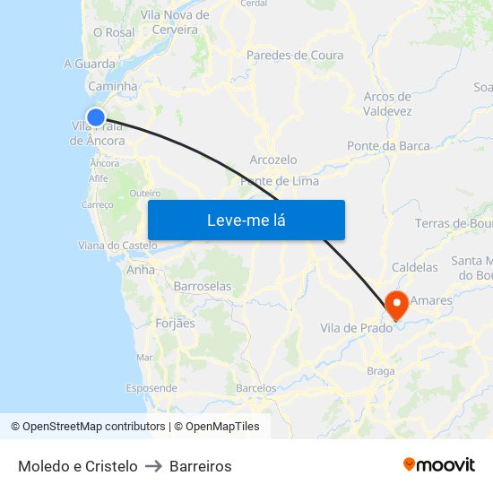 Moledo e Cristelo to Barreiros map