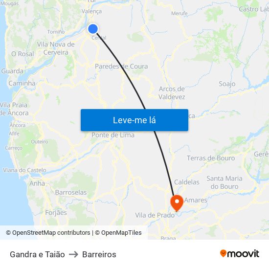 Gandra e Taião to Barreiros map