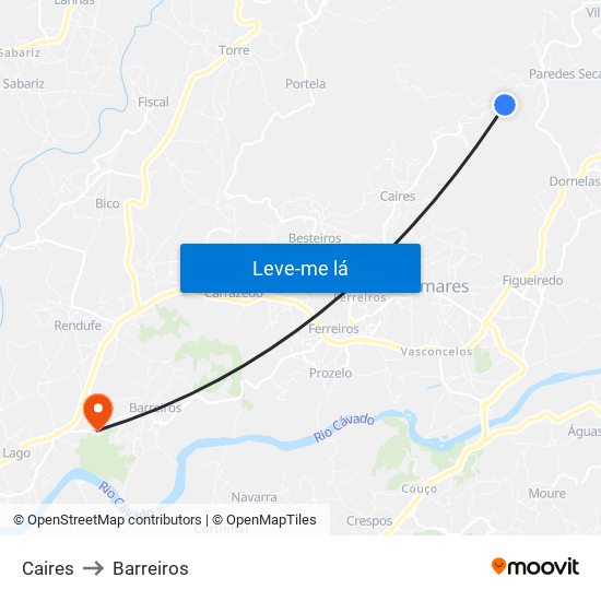 Caires to Barreiros map