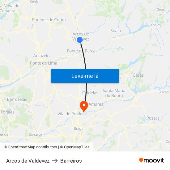 Arcos de Valdevez to Barreiros map