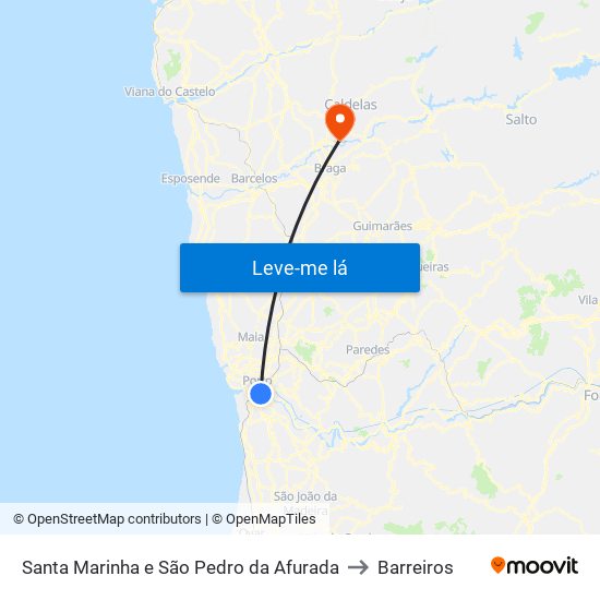 Santa Marinha e São Pedro da Afurada to Barreiros map