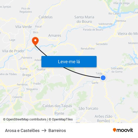 Arosa e Castelões to Barreiros map