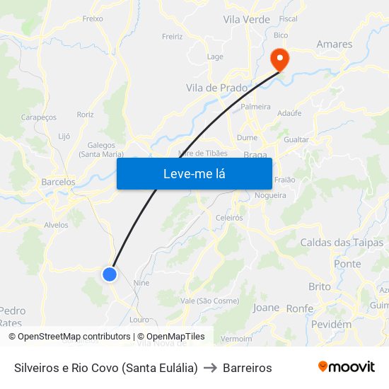 Silveiros e Rio Covo (Santa Eulália) to Barreiros map