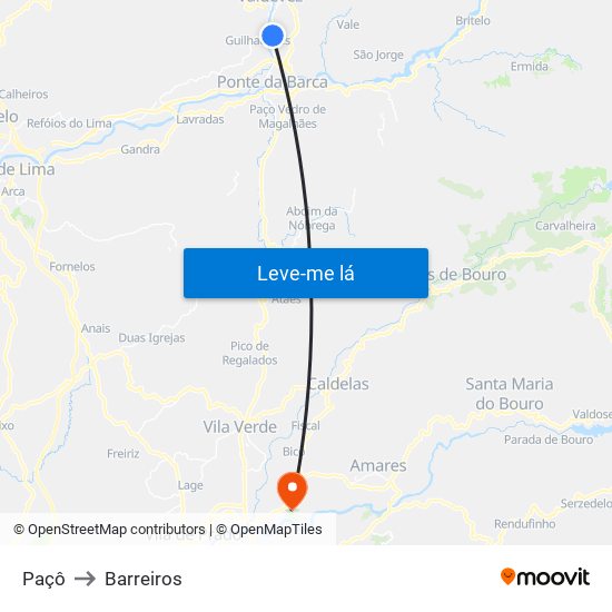 Paçô to Barreiros map