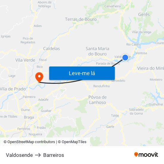 Valdosende to Barreiros map