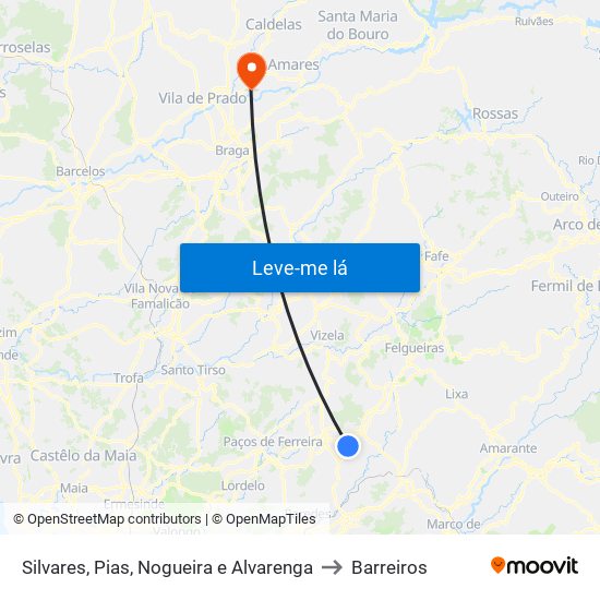 Silvares, Pias, Nogueira e Alvarenga to Barreiros map