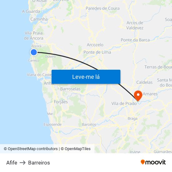 Afife to Barreiros map