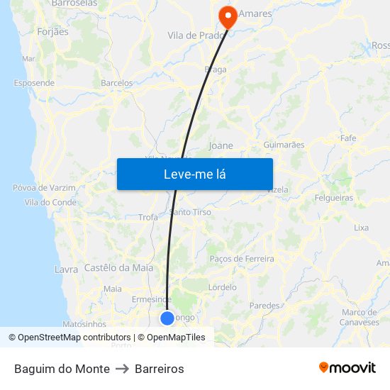 Baguim do Monte to Barreiros map