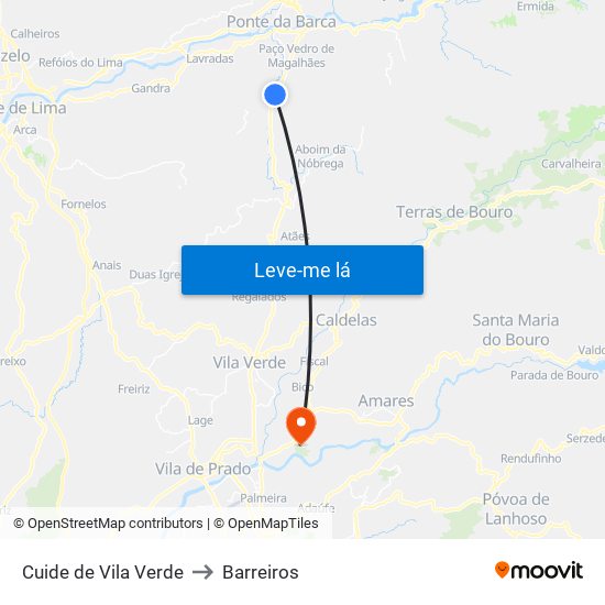 Cuide de Vila Verde to Barreiros map