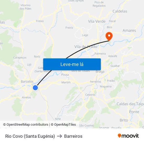 Rio Covo (Santa Eugénia) to Barreiros map