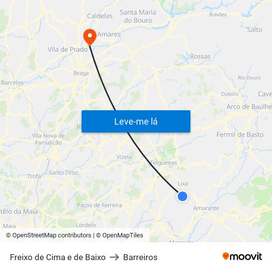 Freixo de Cima e de Baixo to Barreiros map