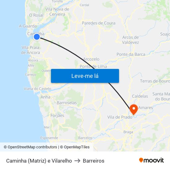 Caminha (Matriz) e Vilarelho to Barreiros map