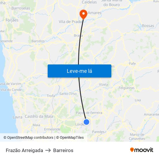 Frazão Arreigada to Barreiros map