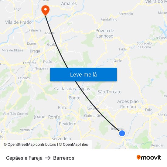Cepães e Fareja to Barreiros map
