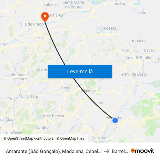 Amarante (São Gonçalo), Madalena, Cepelos e Gatão to Barreiros map