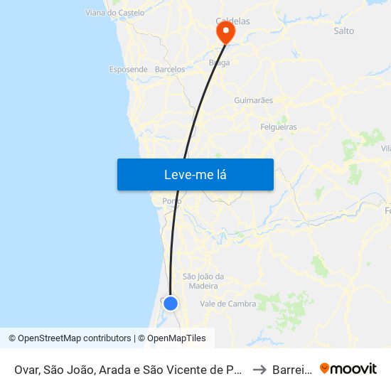 Ovar, São João, Arada e São Vicente de Pereira Jusã to Barreiros map