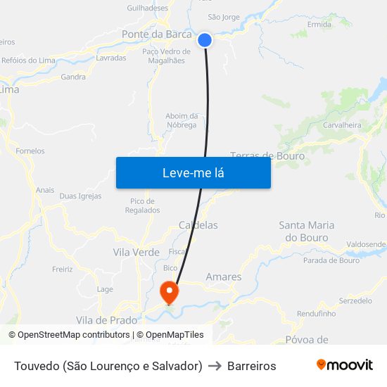 Touvedo (São Lourenço e Salvador) to Barreiros map