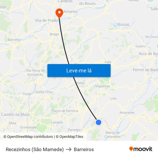 Recezinhos (São Mamede) to Barreiros map