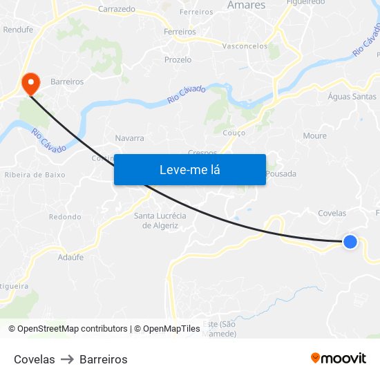 Covelas to Barreiros map