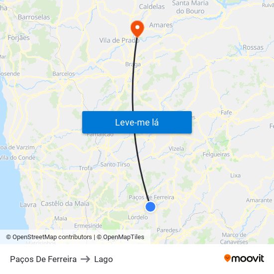 Paços De Ferreira to Lago map