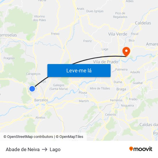 Abade de Neiva to Lago map