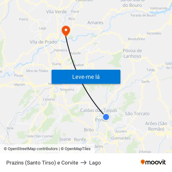Prazins (Santo Tirso) e Corvite to Lago map