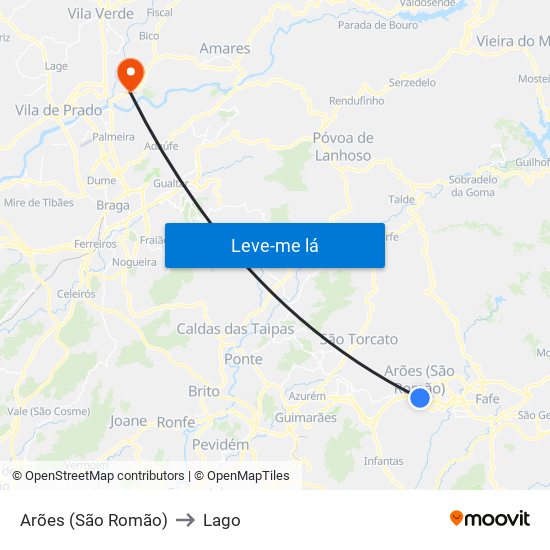 Arões (São Romão) to Lago map