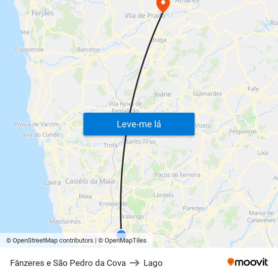 Fânzeres e São Pedro da Cova to Lago map