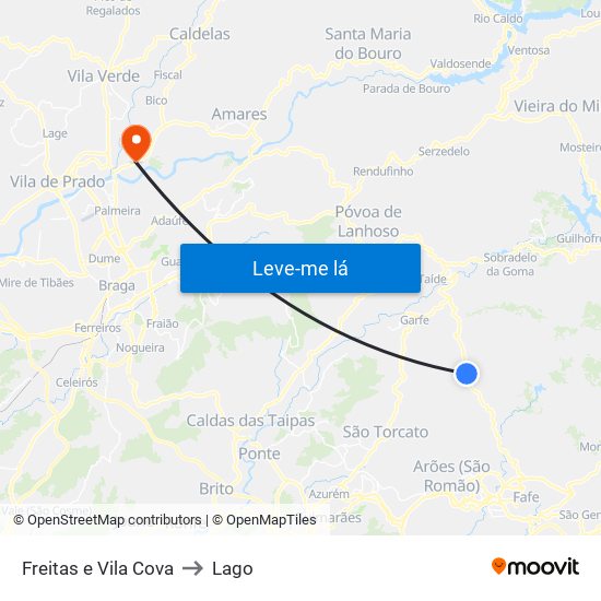 Freitas e Vila Cova to Lago map