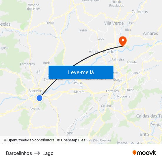 Barcelinhos to Lago map