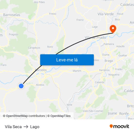 Vila Seca to Lago map