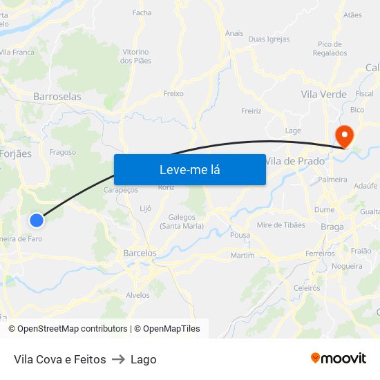 Vila Cova e Feitos to Lago map