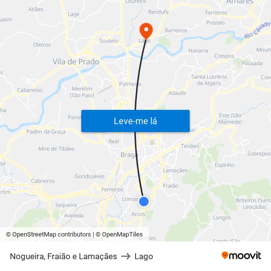 Nogueira, Fraião e Lamaçães to Lago map