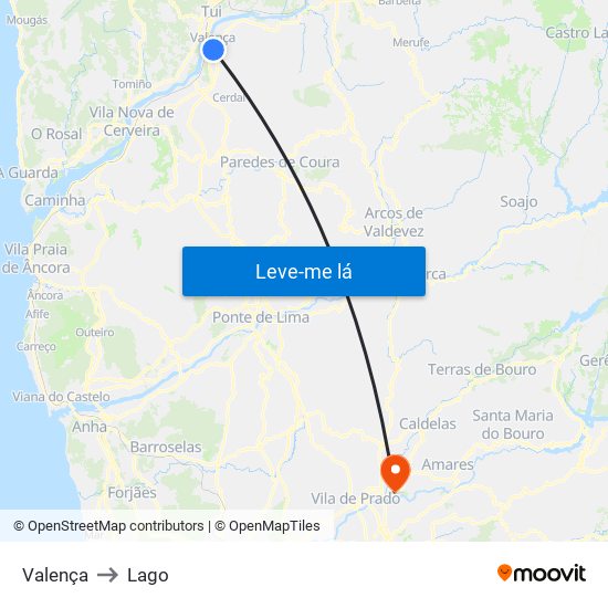 Valença to Lago map