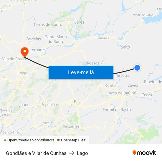Gondiães e Vilar de Cunhas to Lago map