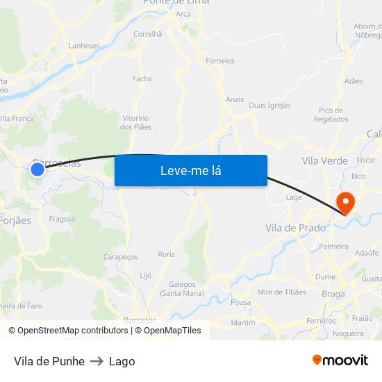 Vila de Punhe to Lago map