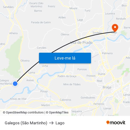 Galegos (São Martinho) to Lago map