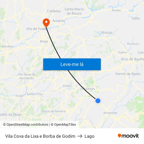 Vila Cova da Lixa e Borba de Godim to Lago map